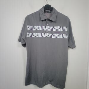 Travis Mathew Mens L Polo Shirt Gray Pixel Stripe Golf Short Sleeve Casual